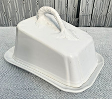 Elegant  Traditional White Cheddar Cheese Dish & Cover with Twisted Vine Handle
