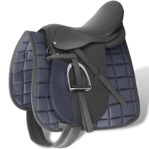 Horse saddle black real - horse, 17.5"