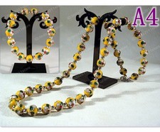 Hot Handmade cloisonne beautiful floral beaded Necklace+Bracelet Bangle (Yellow)