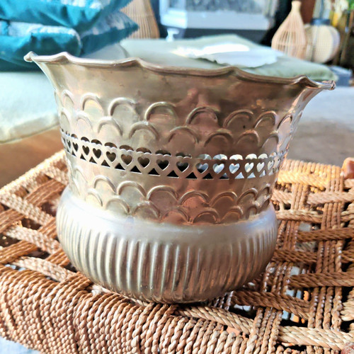 Vintage brass planter round - brass,