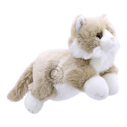 Beige white cat puppet - white,