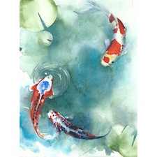 Japanese Koi Fish With Lilies Large Wall Art Print Canvas Premium Poster