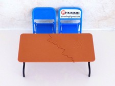 WWE MATTEL BREAKABLE TABLE & 2 BLUE CHAIRS FOR WRESTLING FIGURES JAKKS WWF AEW