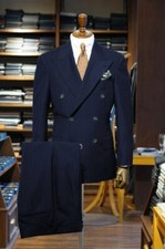 Striped Men Suit Wedding Groom Peak Lapel Double Breasted Formal Business 2 Pcs