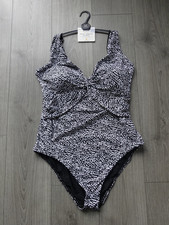 M&S MARKS & SPENCER BLACK MIX MAGIC SHAPING SWIMMING COSTUME SIZE 22 LONG