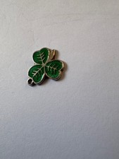 1970s Solid Silver Clover Charm or a Green Shamrock get the Luck of the Irish 