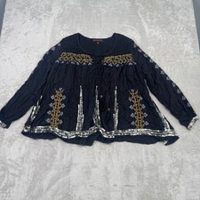 Kate Moss Topshop Women 6 Black Embroidered Sequin Tunic Top Boho Festival
