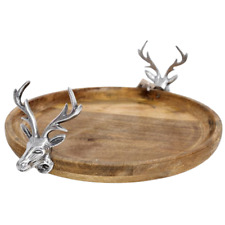 Two Silver Aluminium Stag Head Design Wood Cake Tray Stand