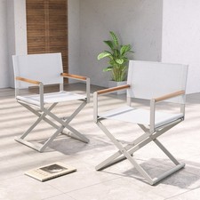 2x Directors chair folding white grey minimalist mesh office kitchen garden  