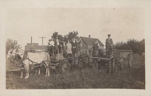 Horse drawn wagons farm family - drawn,