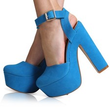 NEW WOMENS LADIES ANKLE STRAP PLATFORM CHUNKY HIGH HEEL SANDALS SHOES SIZE 3-8