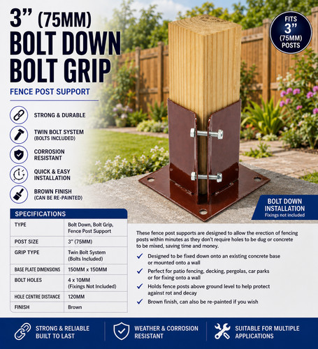 75mm bolt down fence post - 75mm,