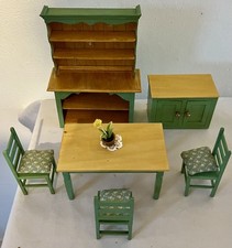 Artisan Handmade Vintage Dolls House Kitchen Dresser Table Chairs Cupboard 1.12