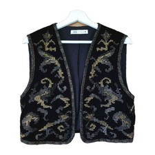 Vtg style ZARA Boho Ethnic Hippy Embroidered Velvet Folk  Waistcoat Vest s m l