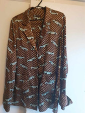 ZARA women shirt/jacket pyjama style brown-blue cars pattern Size S, silky touch