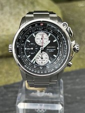 Seiko Flightmaster 43mm Chronograph Calender Alarm Quartz Wristwatch with box 