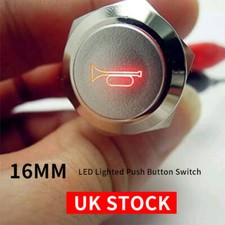 Horn Push Button 12V Red 16mm Car LED Light Momentary Metal Switch Button UK