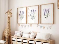 Watercolour Lavender Flower Prints Set of 3 Unframed Print Pictures Wall A4 A3