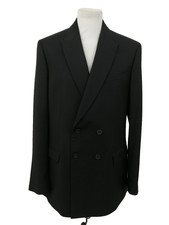 M&S Men's Blazer Size 44" Long Black Double Breasted Long Sleeve Lined New F1