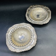 Silver Plate Dishes Vintage Gadrooned Rim & Spiral Design 5.5" Wide 295g x 2