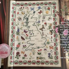 Jane Greenoff flower map of Britain England Scotland Cross Stitch Chart