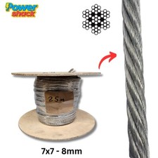 25m Galvanised Steel Wire Rope 7x7 8MM Reel Rigging Marine Cable