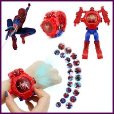 Kids Projection Robot Watch Toy Spider Hero Deformable Light-Up Wrist Gadget