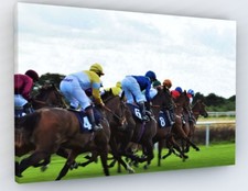 HORSE RACING CANVAS PICTURE PRINT WALL ART CHUNKY FRAME 