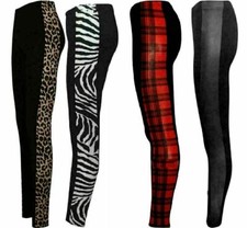 WOMENS LADIES SIDE PANEL LEOPARD ANIMAL PRINT FULL LENGTH LEGGINGS SIZE 8-26