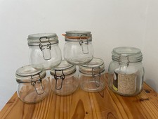 6 KILNER STYLE GLASS STORAGE JARS WITH CLIP TOP LIDS 1 X 1L + 5 X 0.5L VGC