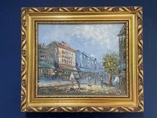 Vintage Framed Signed Parisian Street Scene Oil Painting by Caroline Burnett