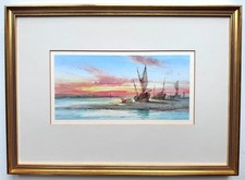 Frederick James Aldridge (1850-1933) - Original Watercolour - 'Boats at Sunset'