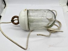 VINTAGE INDUSTRIAL ENAMEL BULKHEAD LIGHT WITH GLASS SHADE BOAT SHIP