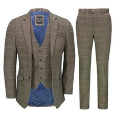 Mens 3 Piece Tweed Suit Tan