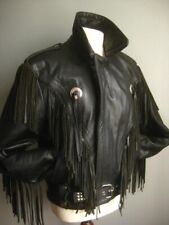 VINTAGE LEATHER FRINGE JACKET 14 16 hells angel rock chick cowboy biker AMI