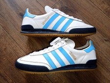 Mens Adidas Original Jeans Trainers in White / Cyan Blue Leather in Size 7 UK