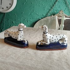 Pair Vintage Porcelain Staffordshire Mantle Fireplace Dogs Spotted Dalmatian