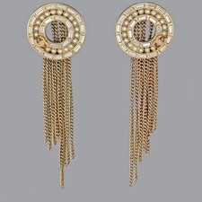 CHANEL CC Crystal & Pearl Tassel Earrings Gold Tone Dangle 2016 Signed Boxed