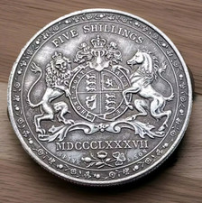 1887 Queen Victoria MDCCCLXXXVII Crown Coin Stunning in Antique Silver-Finish!