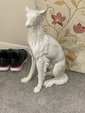 Greyhound/Whippet White Ceramic/Porcelain Sculpture,approx 30x15”,Very Good Cond