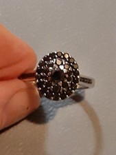 BLACK DIAMOND 3/4 CT CLUSTER RING STERLING SILVER SIZE L/M UK, 6 US