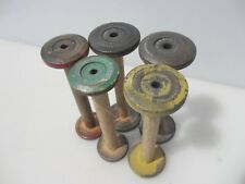 Vintage Wooden Industrial Textile Bobbins Antique x5 Factory Cotton Spools 7"