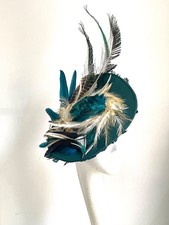 teal feather fascinator hat