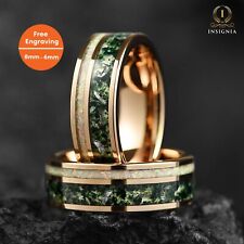 Male Wedding Ring With Moss Agate, Fire Opal & Real Meteorite – Rose Gold Band