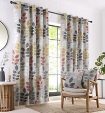 Lined curtains eyelet ring top new pair ochre spice grey leaf print drapes
