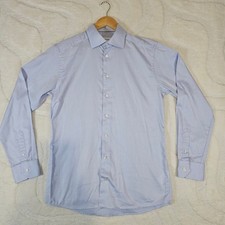 Eton Long Sleeve Slim Fit Shirt Men's Size 16 Light Blue Geo Design 100% Cotton