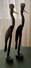 Carved Wooden Crane Heron Stork Bird Sculpture Figurines Vintage Pair Large 48cm