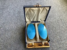 Art Deco Blue Guilloche Enamel Dressing Brush set 