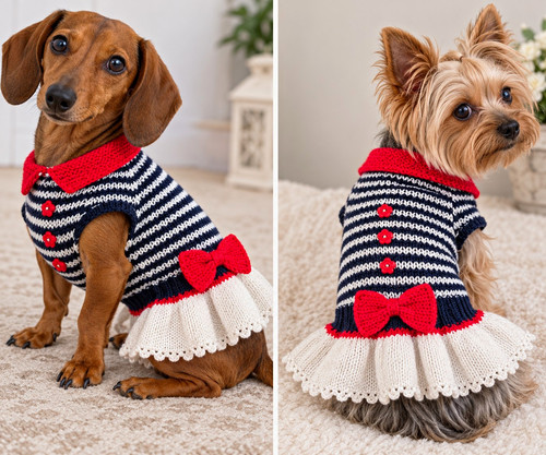 Handmade knitted dog dress - dog, xs