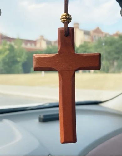 Wooden cross car mirror - wooden,